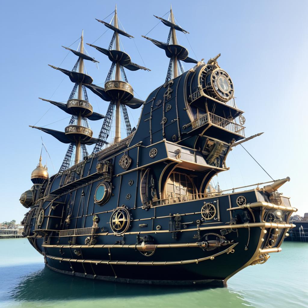 Steampunk Pirate Ship in Sci-Fi Style