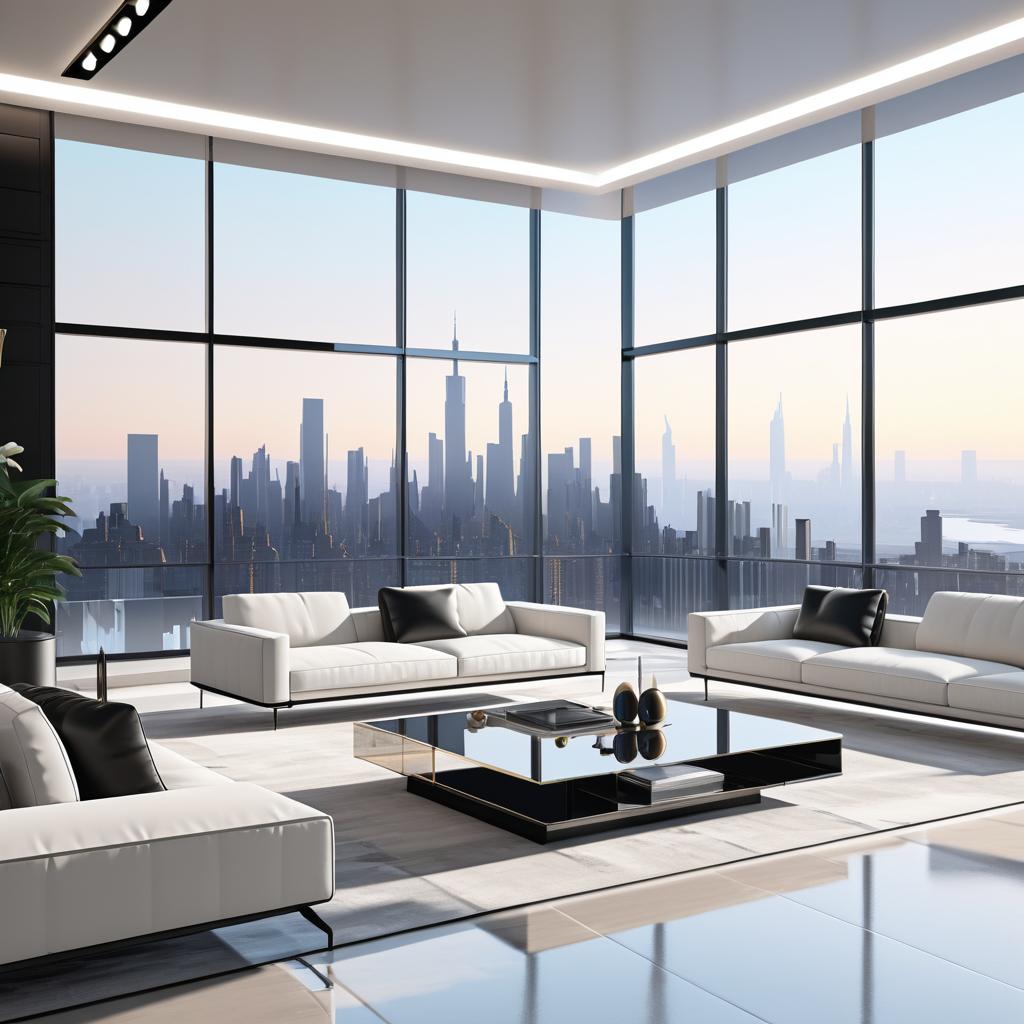 Sleek Modern Living Room with Skyline View