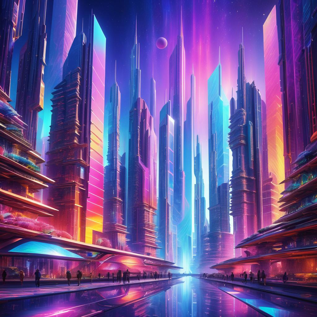 Vibrant Holographic Alien City Artwork