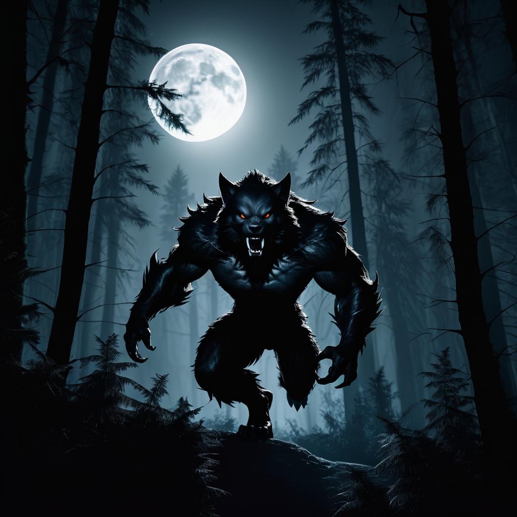 Photorealistic Werewolf in Moonlit Forest