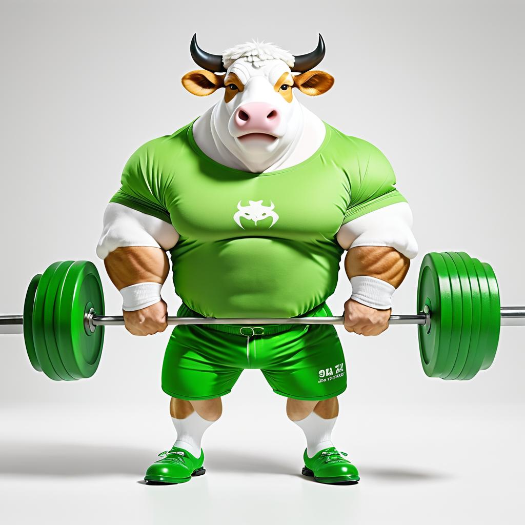 Strong White Jersey Cow Weightlifter