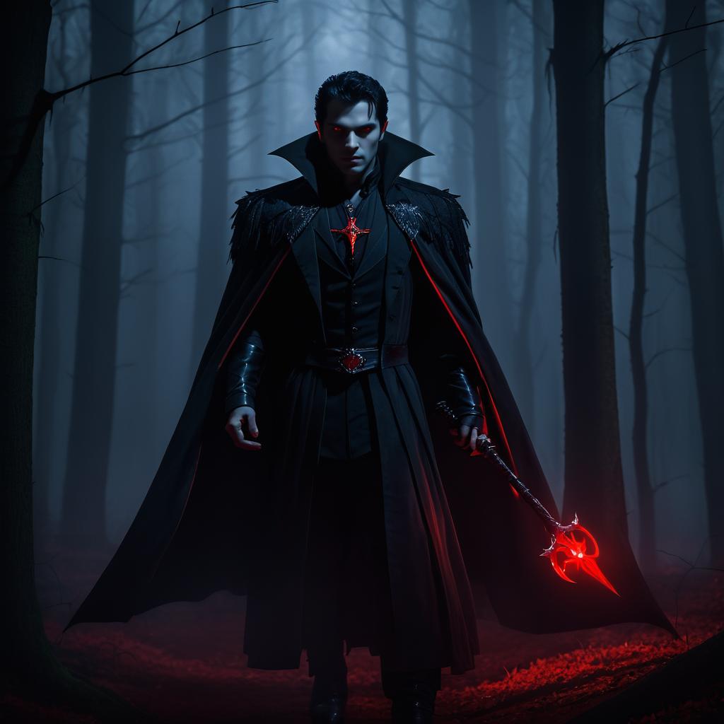 Cinematic Vampire in a Dark Forest