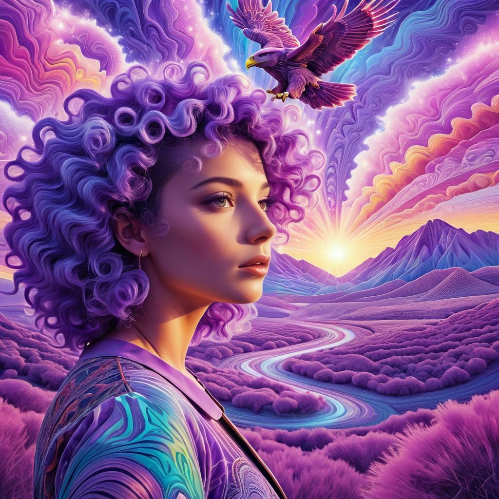 Surreal Psychedelic Woman and Eagle Art