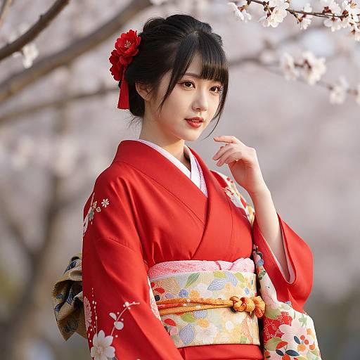 Elegant Woman in Red Kimono Art