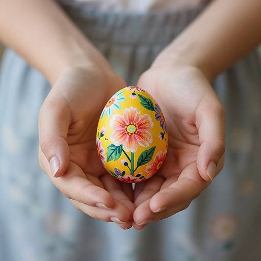 Hands Cradling Floral Patterned Egg