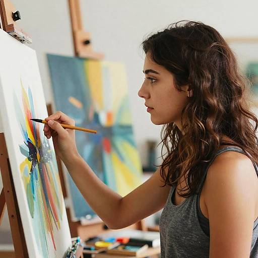 Brunette Artist Painting in Studio