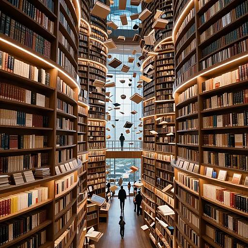 Gravity-Defying Library with Floating Books