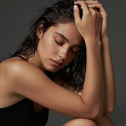 Pensive Young Woman with Wet Hair