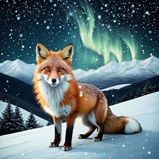 Fairytale Fox Under Aurora Sky