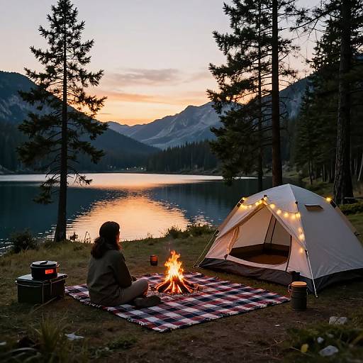 Cozy Camping by Mountain Lake Sunset