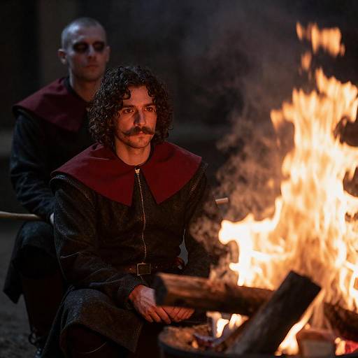 Mystical Firelight: Medieval Men Portrait