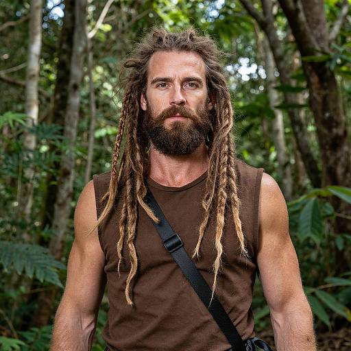 Rugged Man with Dreadlocks in Forest