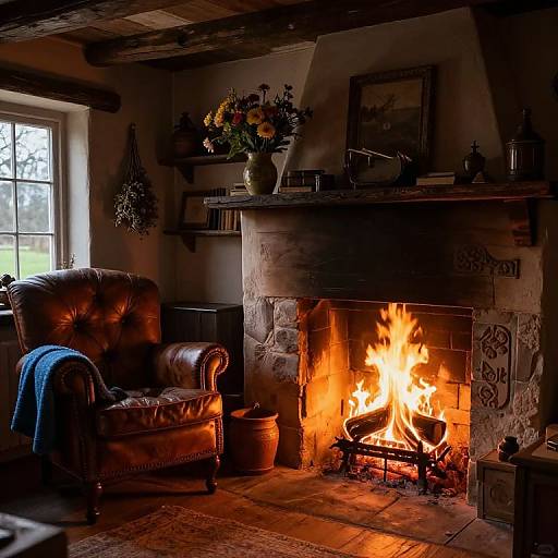 Cozy Rustic Cottage Interior Night