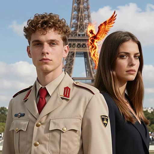 Serious Pair Under the Eiffel Tower