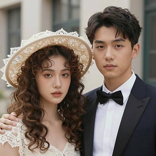 Elegant Couple in Neutral Expressions