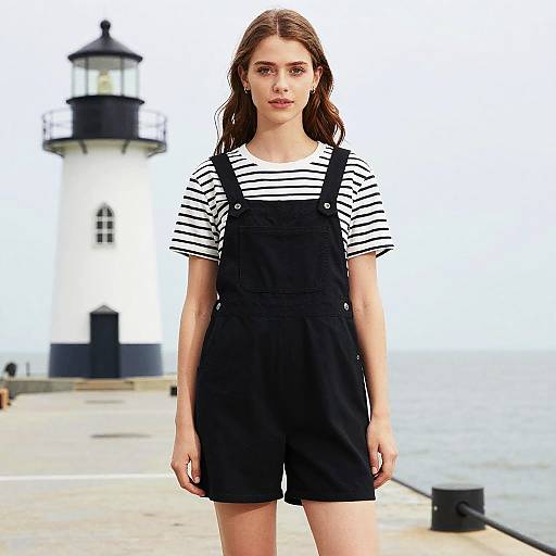 Woman in Casual Striped Romper by Pier