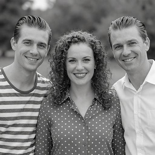 Smiling Trio in Black-and-White Portrait