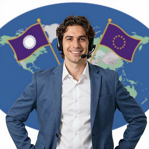 Smiling Man in Blazer with Headset