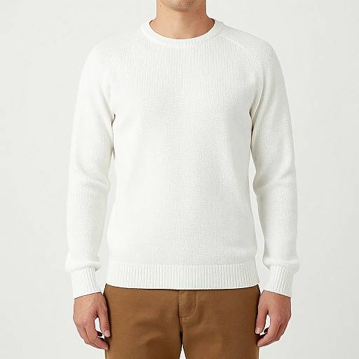 Man in White Sweater and Brown Pants