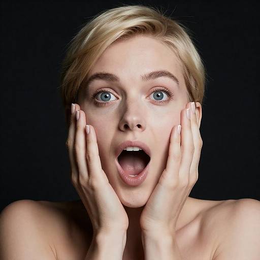 Surprised Blonde Woman Looking Up