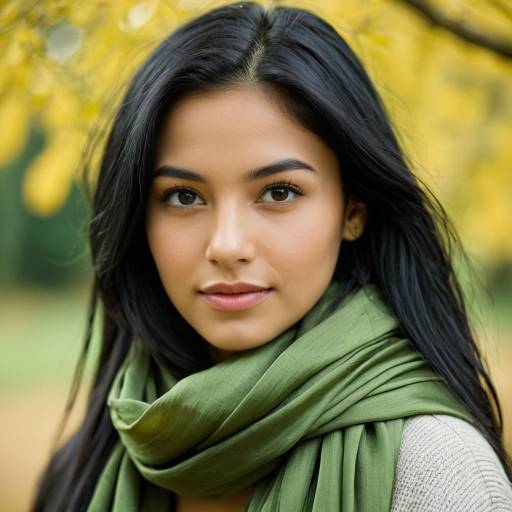 Young Woman with Green Silk Scarf Outdoors