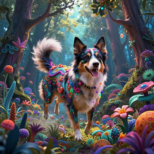 Psychedelic Floating Dog in Forest