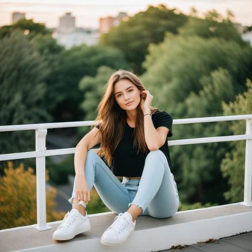 Young Woman Sitting on Railing Outdoors