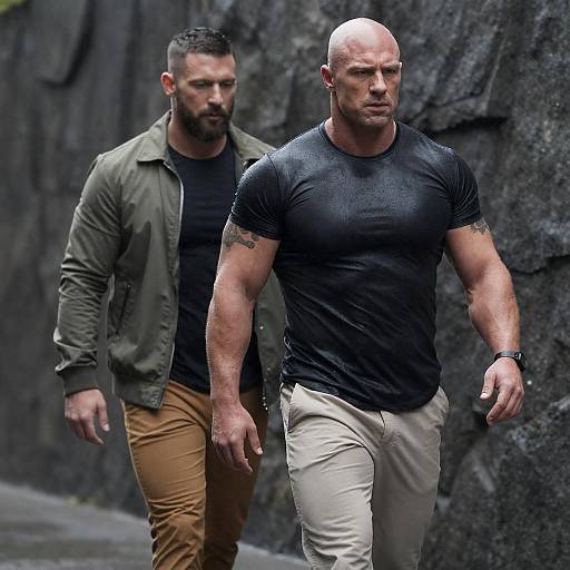 Two Muscular Men Walking in Rain