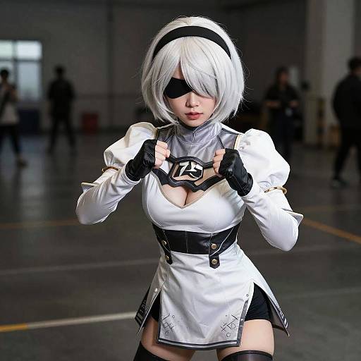 2B White Leotard Fighting Stance