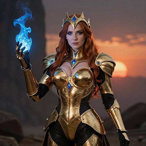 Red-Haired Warrior Queen with Magical Flame