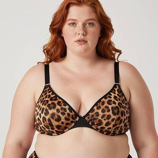 Confident Plus-Sized Model in Leopard Bra