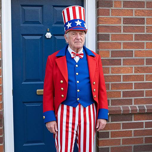 Elderly Man in Patriotic Vintage Costume