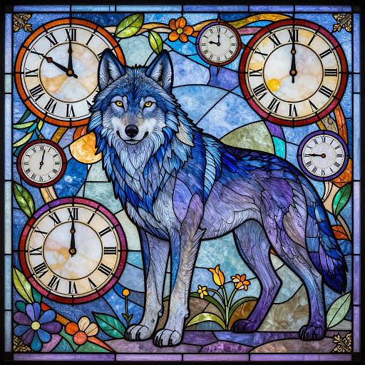 Stained Glass Blue Purple Wolf