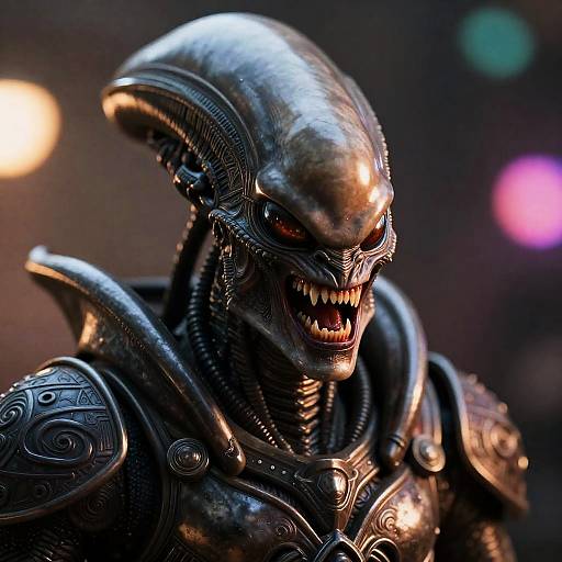 Dynamic Close-Up of Armored Alien