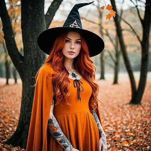 Woman in Orange Witch Costume Outdoors