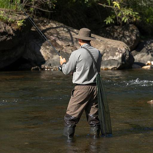 Man Fishing in a Scenic River