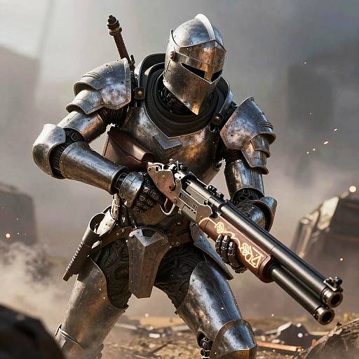 Cybernetic Knight with Futuristic Shotgun