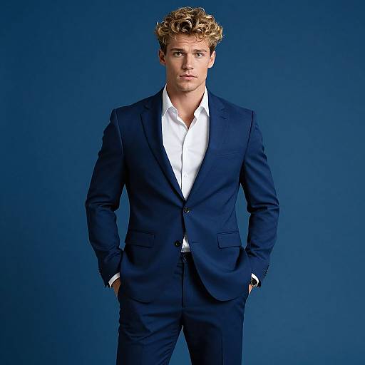 Confident Young Man in Sapphire Suit