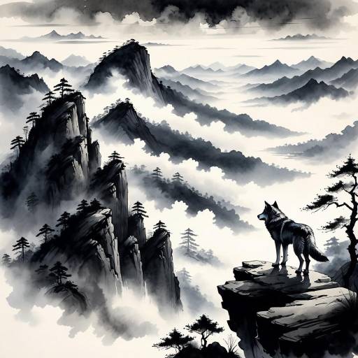 Majestic Lone Wolf on Mountain Cliff