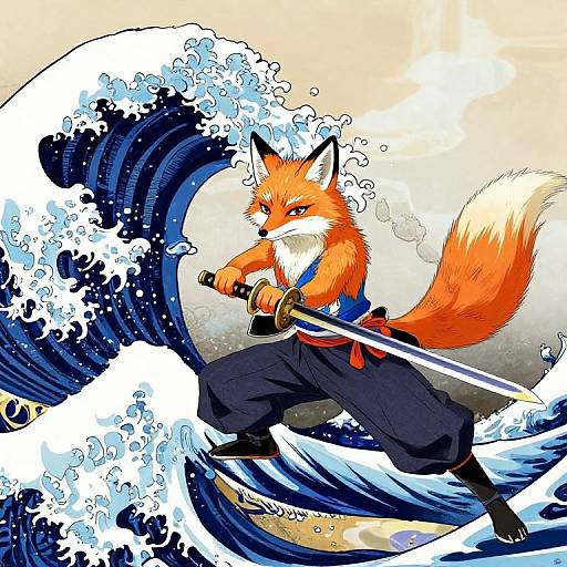 Iridescent Oni Fox Katana Battle