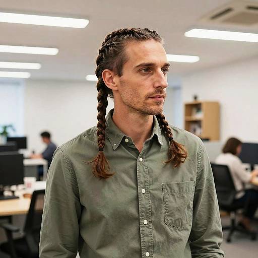 Middle-Aged Man with Dutch Braids