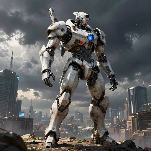 Futuristic Mech Warrior on Cliff