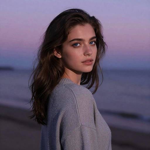 Young Woman by the Shore at Dusk