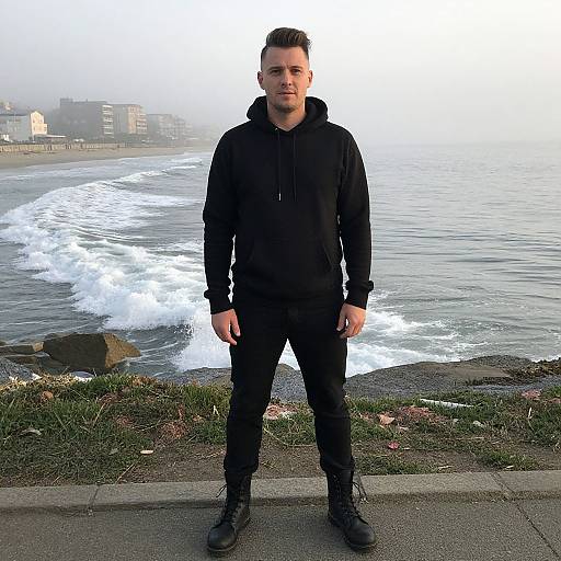 Candid Portrait of Man in Coastal Fog