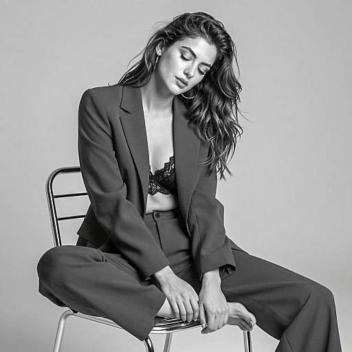 Black and White Fashion Portrait of Woman in Blazer