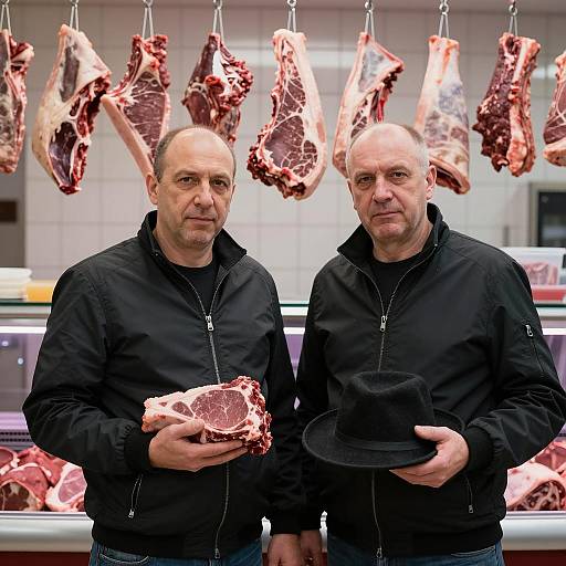 Serious Butchers in a Meat Shop