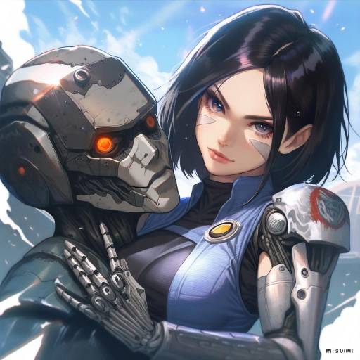 Illustration of Alita, battle angel alita in the style of Misumi (niku-kyu)