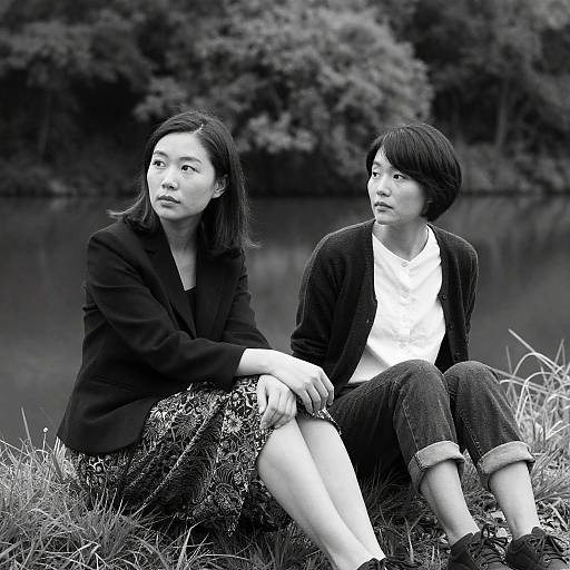 Serene Lakeside Portrait of Two Women