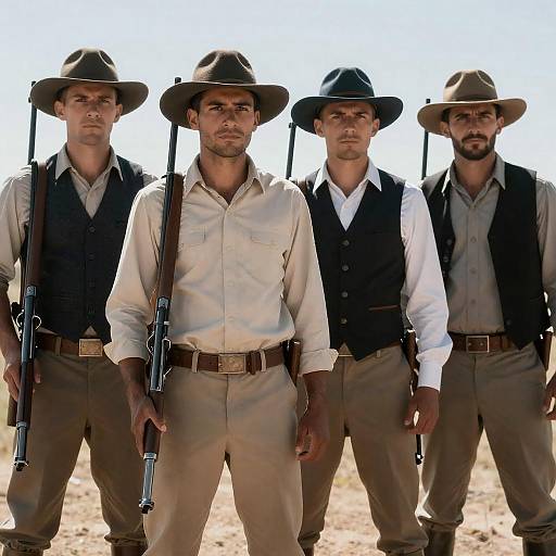 Western Standoff: Four Men with Rifles