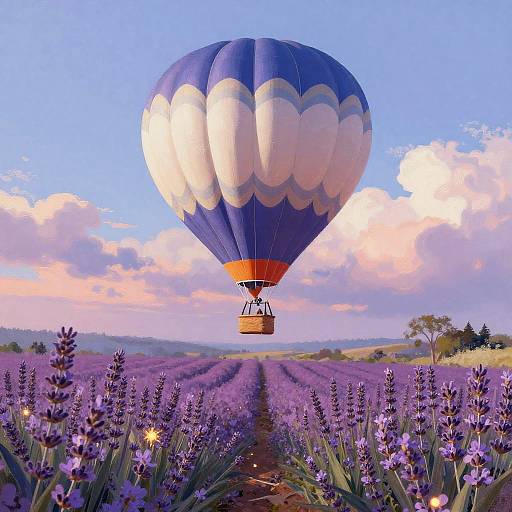 Hot Air Balloon Over Lavender Fields